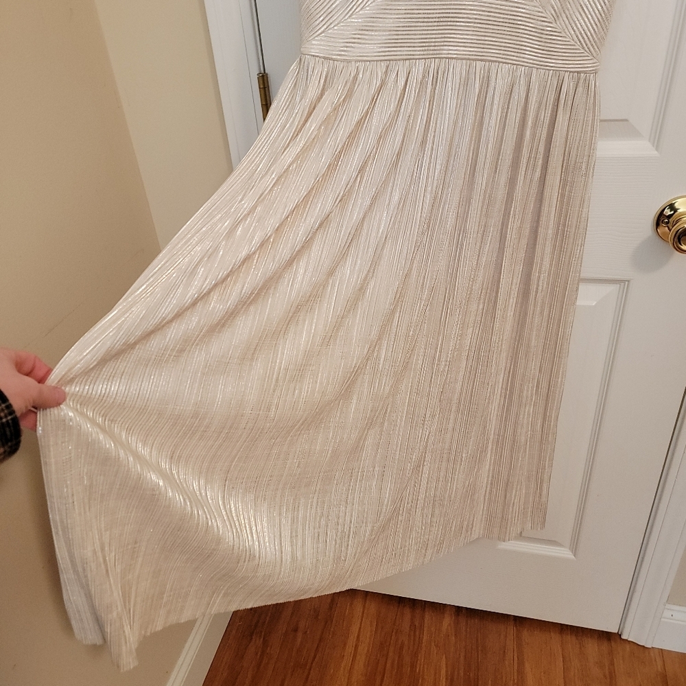 Ivy & Blu Ivory and Silver Metallic V Neck Dress Size 4 - Picture 4 of 5